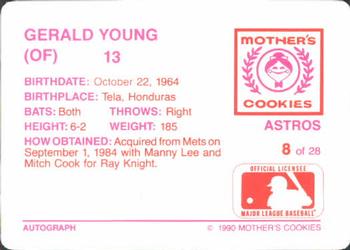 1990 Mother's Cookies Houston Astros #8 Gerald Young Back