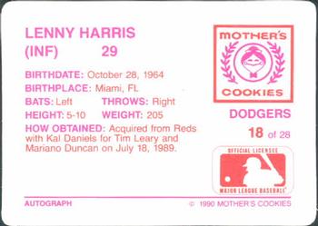 1990 Mother's Cookies Los Angeles Dodgers #18 Lenny Harris Back