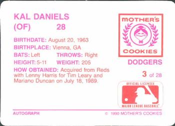1990 Mother's Cookies Los Angeles Dodgers #3 Kal Daniels Back
