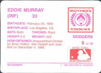 1990 Mother's Cookies Los Angeles Dodgers #5 Eddie Murray Back