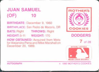 1990 Mother's Cookies Los Angeles Dodgers #7 Juan Samuel Back