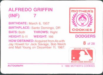 1990 Mother's Cookies Los Angeles Dodgers #8 Alfredo Griffin Back