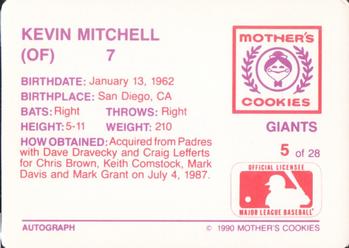 1990 Mother's Cookies San Francisco Giants #5 Kevin Mitchell Back