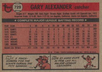 1981 Topps Traded #729 Gary Alexander Back