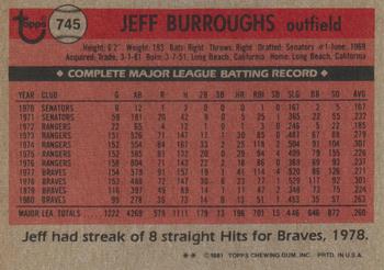 1981 Topps Traded #745 Jeff Burroughs Back