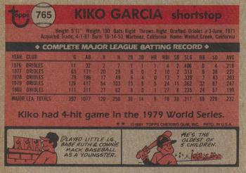 1981 Topps Traded #765 Kiko Garcia Back