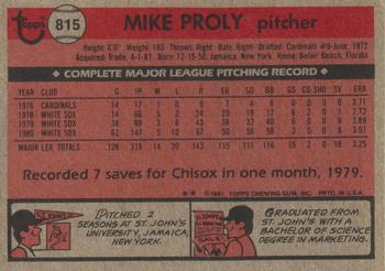 1981 Topps Traded #815 Mike Proly Back