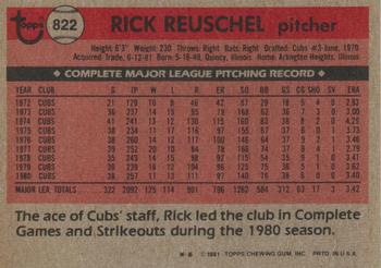 1981 Topps Traded #822 Rick Reuschel Back