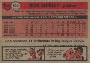 1981 Topps Traded #829 Bob Shirley Back