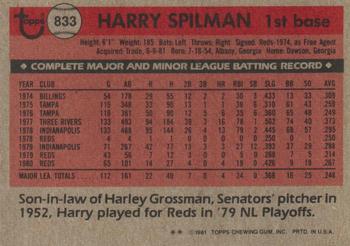 1981 Topps Traded #833 Harry Spilman Back