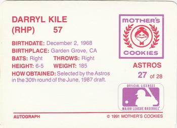 1991 Mother's Cookies Houston Astros #27 Darryl Kile Back