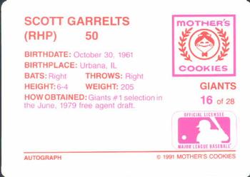 1991 Mother's Cookies San Francisco Giants #16 Scott Garrelts Back
