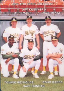 1992 Mother's Cookies Oakland Athletics #28 Coaches & Checklist (Rene Lachemann / Art Kusnyer / Dave McKay / Tommie Reynolds / Dave Duncan / Doug Rader) Front