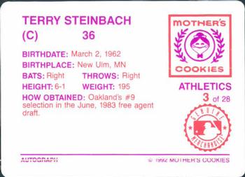 1992 Mother's Cookies Oakland Athletics #3 Terry Steinbach Back