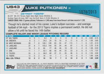 2013 Topps Update - Gold #US43 Luke Putkonen Back