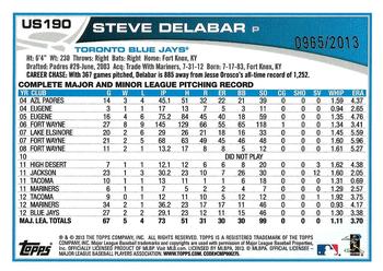 2013 Topps Update - Gold #US190 Steve Delabar Back