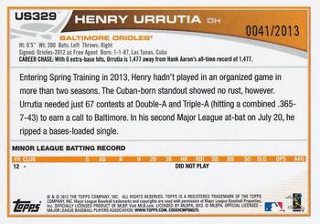 2013 Topps Update - Gold #US329 Henry Urrutia Back