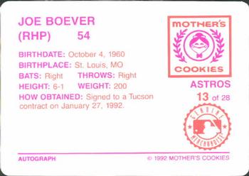 1992 Mother's Cookies Houston Astros #13 Joe Boever Back