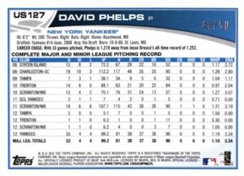 2013 Topps Update - Pink #US127 David Phelps Back