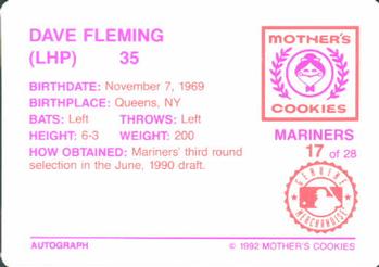 1992 Mother's Cookies Seattle Mariners #17 Dave Fleming Back