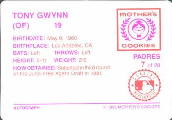 1992 Mother's Cookies San Diego Padres #7 Tony Gwynn Back
