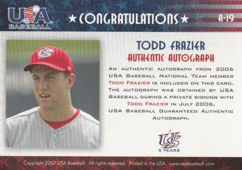 2006-07 USA Baseball Box Set  - Signatures Red #19 Todd Frazier Back