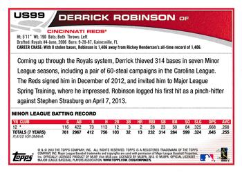 2013 Topps Update - Blue #US99 Derrick Robinson Back