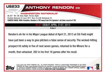 2013 Topps Update - Red #US233 Anthony Rendon Back