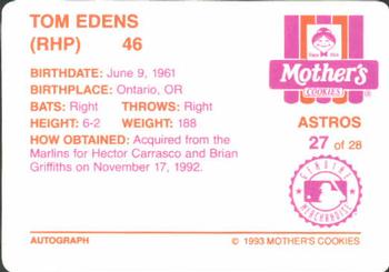 1993 Mother's Cookies Houston Astros #27 Tom Edens Back