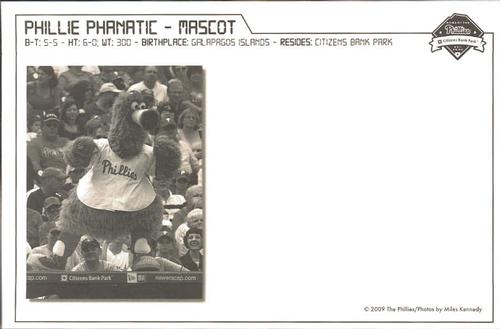 2009 Philadelphia Phillies Photocards #37 Phillie Phanatic Back