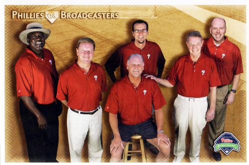 2008 Philadelphia Phillies Photocards #NNO Phillies Broadcasters (Gary Matthews / Chris Wheeler / Larry Andersen / Scott Franzke / Harry Kalas / Tom McCarthy) Front