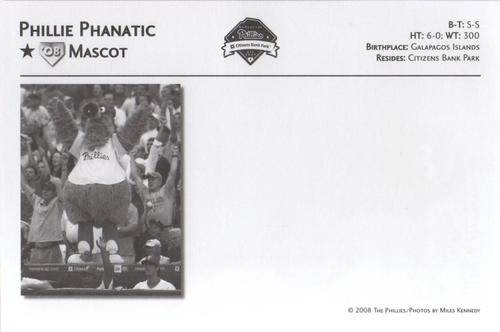 2008 Philadelphia Phillies Photocards #NNO Phillie Phanatic Back