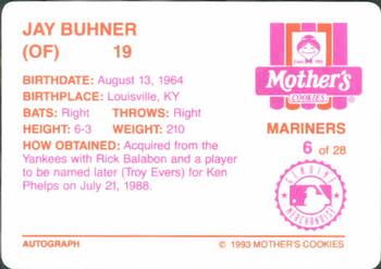 1993 Mother's Cookies Seattle Mariners #6 Jay Buhner Back