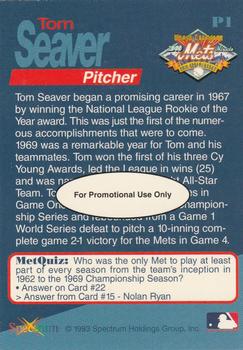 1994 Spectrum The Miracle of '69 #P1 Tom Seaver Back