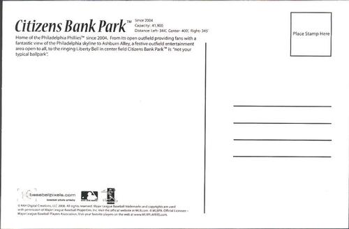 2008 Baseball Pixels Philadelphia Phillies Postcards #9 Citizens Bank Park Back