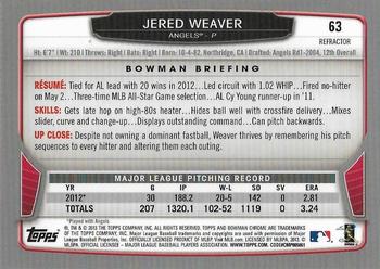 2013 Bowman Chrome - X-Fractors #63 Jered Weaver Back