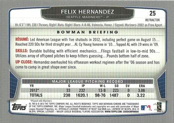 2013 Bowman Chrome - Green Refractors #25 Felix Hernandez Back
