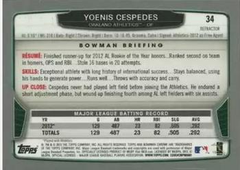 2013 Bowman Chrome - Green Refractors #34 Yoenis Cespedes Back