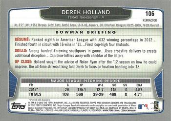 2013 Bowman Chrome - Green Refractors #106 Derek Holland Back