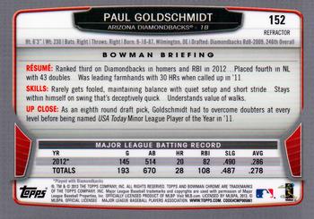 2013 Bowman Chrome - Green Refractors #152 Paul Goldschmidt Back