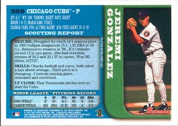 1997 Bowman #309 Jeremi Gonzalez Back