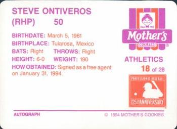 1994 Mother's Cookies Oakland Athletics #18 Steve Ontiveros Back