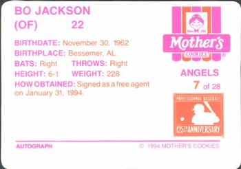 1994 Mother's Cookies California Angels #7 Bo Jackson Back