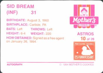 1994 Mother's Cookies Houston Astros #10 Sid Bream Back
