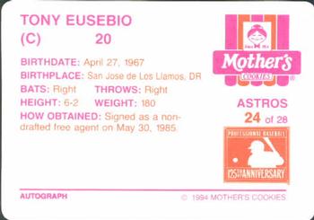 1994 Mother's Cookies Houston Astros #24 Tony Eusebio Back