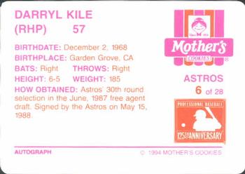 1994 Mother's Cookies Houston Astros #6 Darryl Kile Back