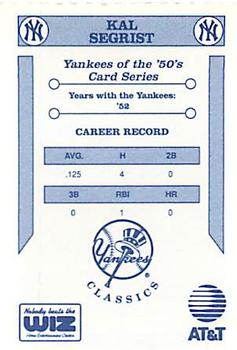 1992 The Wiz New York Yankees of the 50s #NNO Kal Segrist Back