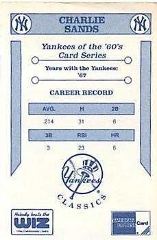 1992 The Wiz New York Yankees of the 60s #NNO Charlie Sands Back