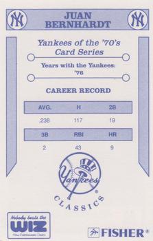 1992 The Wiz New York Yankees of the 70s #NNO Juan Bernhardt Back