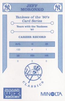 1992 The Wiz New York Yankees of the 80s #NNO Jeff Moronko Back